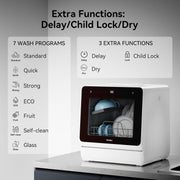 Table Top Dishwasher 7+3 Programmes, Mini Countertop Dishwasher with 5 Place Settings, Delayed Star Function & Child Lock