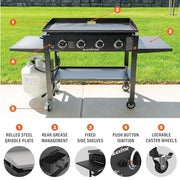 Blackstone 36 Inch Gas Griddle Cooking Station 4 Burner Flat Top Gas Grill Propane Fuelled Restaurant Grade Professional 36” Outdoor Griddle Station with Side Shelf (1554)