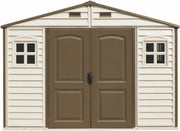 10 x 8 ft Outdoor Plastic Garden Storage Shed with Double Doors, Windows & Metal Foundation Kit