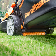 24V Cordless Lawn Mower, 34cm Cutting Width, 2×4Ah Batteries, Fast Charger, 32L Grass Box, 6 Cutting Heights