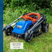Electric Lawn Mower 38cm 1600W 40L Bag 5 Cutting Heights Blue